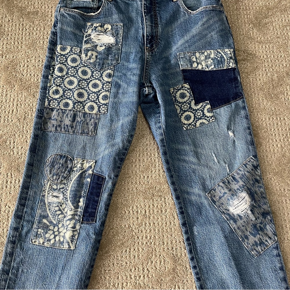 Anthropologie Blue Patchwork Boyfriend Jeans - Picture 5 of 10